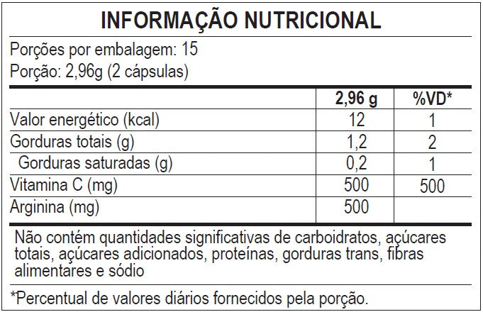 Vitamina C + Arginina 500MG 30 Cápsulas Softgel
